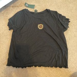 Wild Fable Cropped Black Ribbed Sunflower Shirt